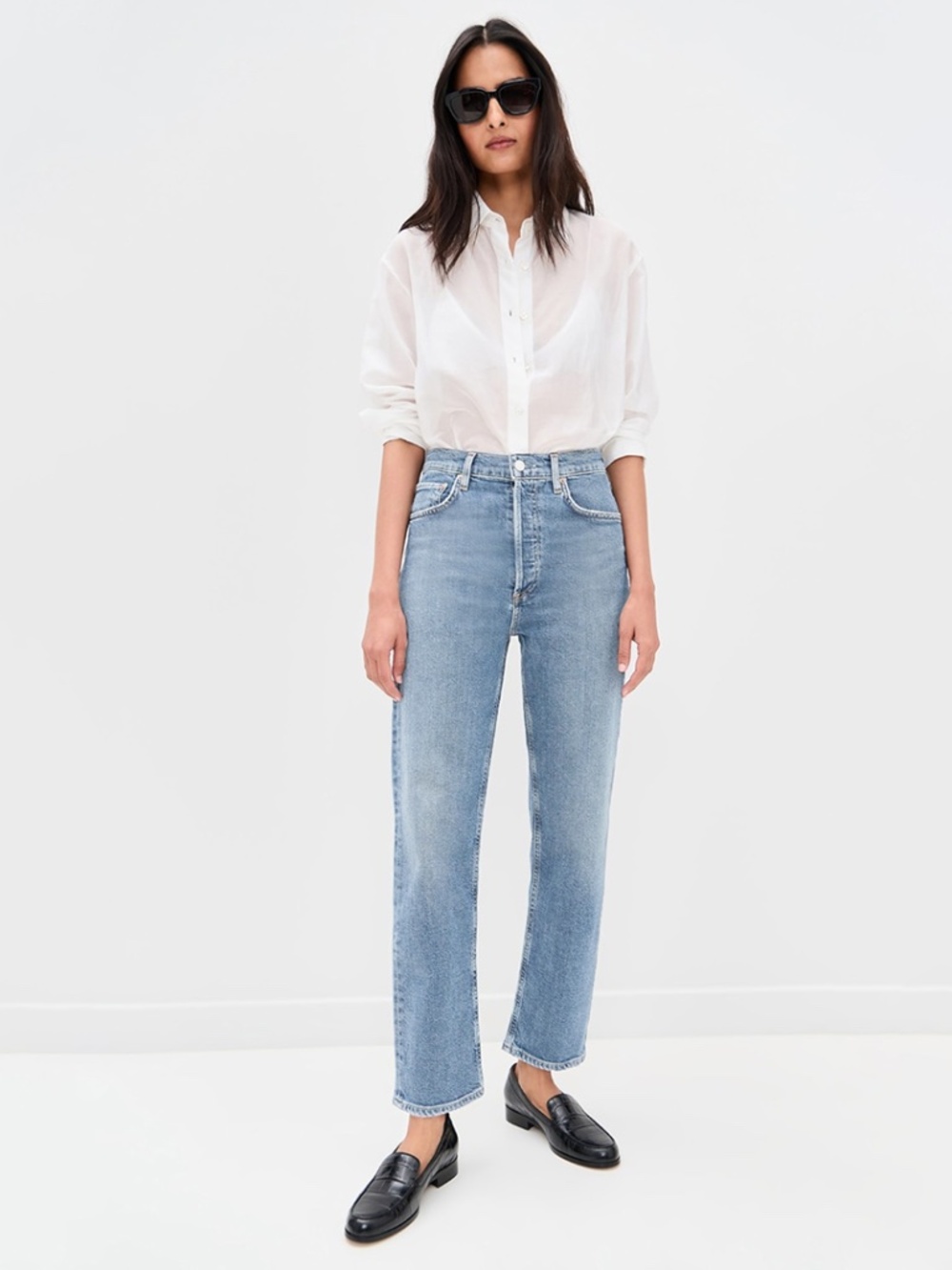 RE/DONE high rise stove pipe slim straight faded blue jeans soft 90s XS S 24 25